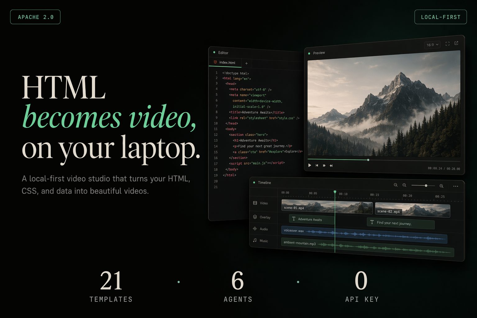 html-video — HTML to video studio, animated template frames